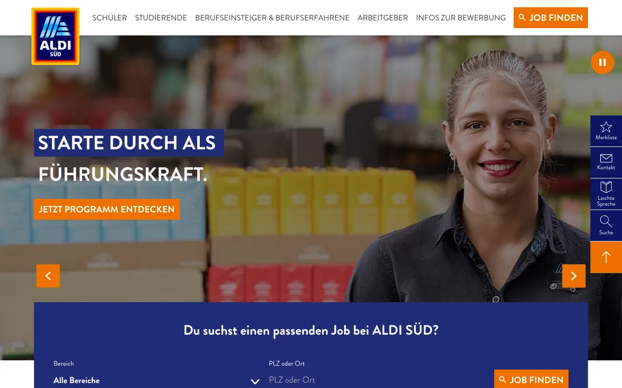 Preview of the ALDI SÜD careers website
